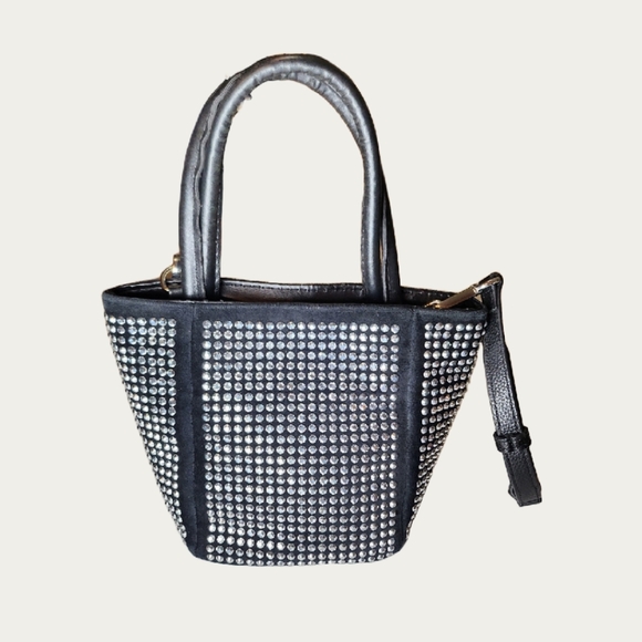 unbranded Handbags - Rhinestone Studded FAUX Suede Mini Bag with Crossbody Strap, GUC